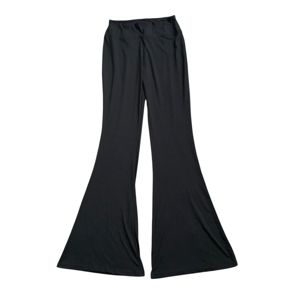 Satina Flare Pants Womens L Black Pull On Stretch Yoga Wide Leg Loungewear